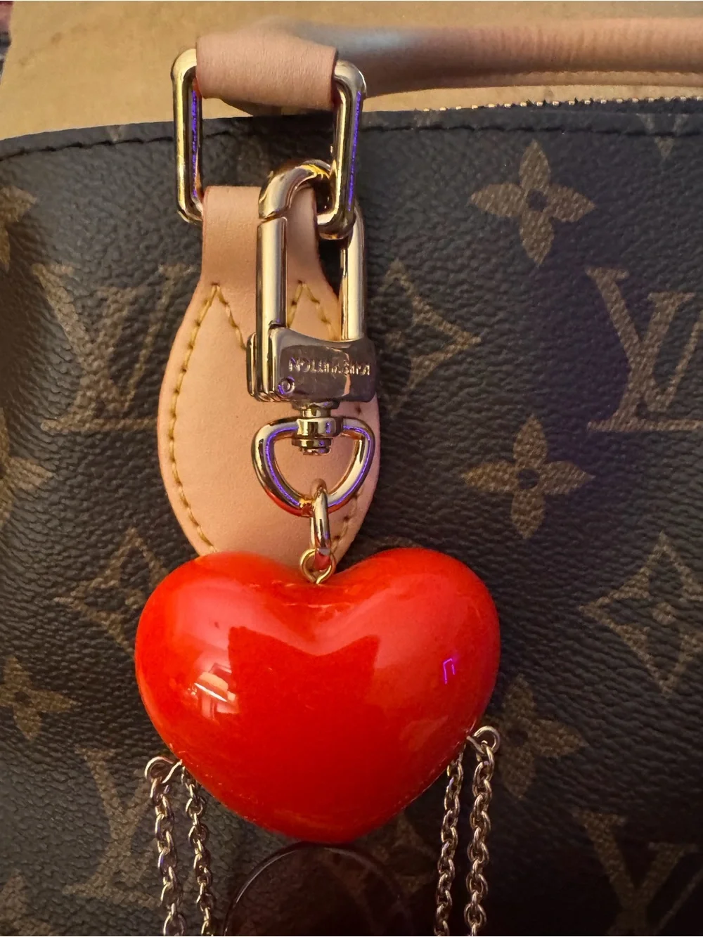Louis Vuitton Red Heart and Tan Charm Key Holder